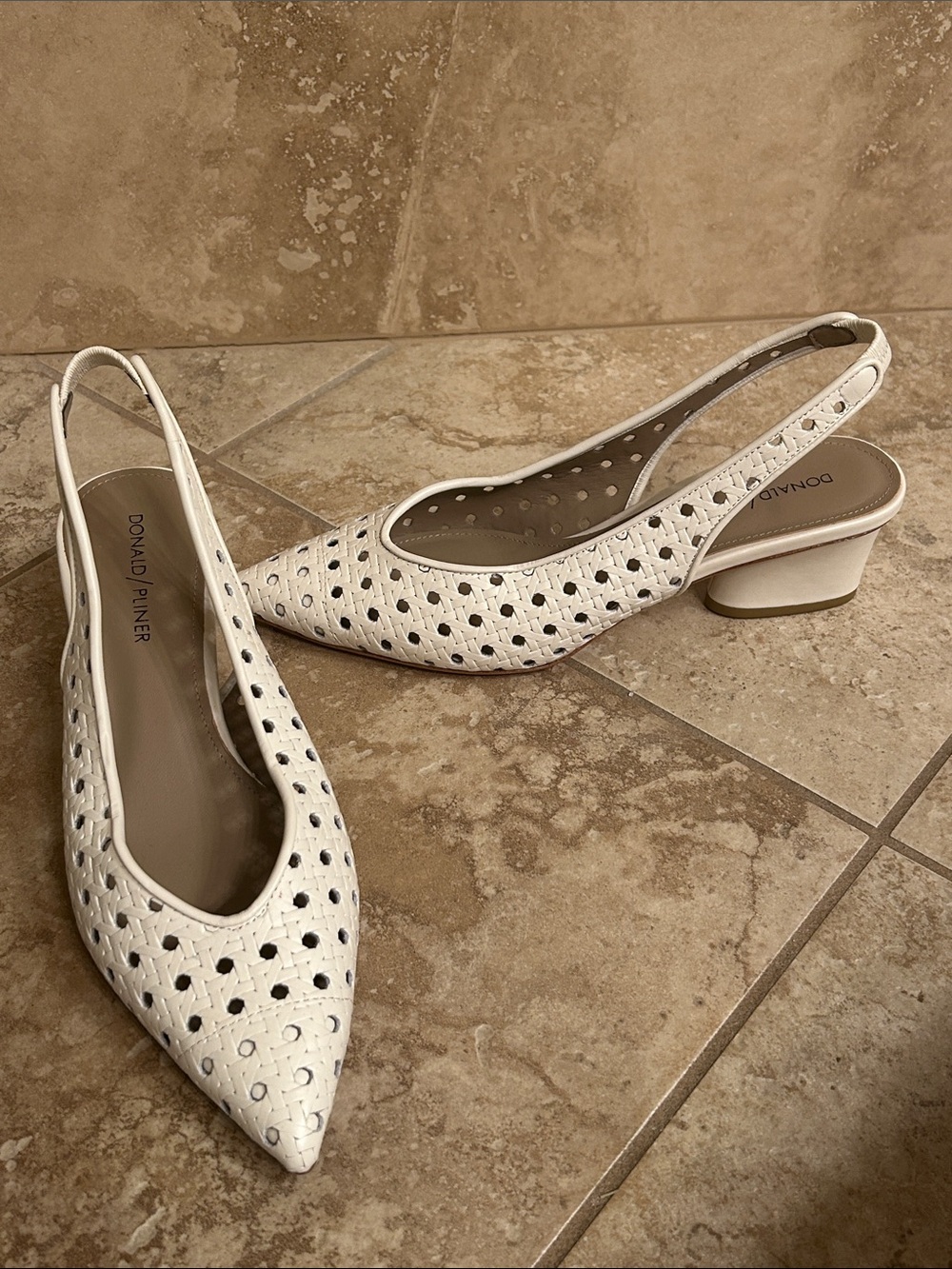Donald J. Pliner Gema White Perforated Slingback Block Heels Sz 7.5